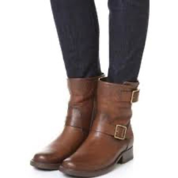 Frye Vicky Engineer Moto Brown Real Leather Belted Vintage Mid Calf Ankle Boot - Picture 7 of 16